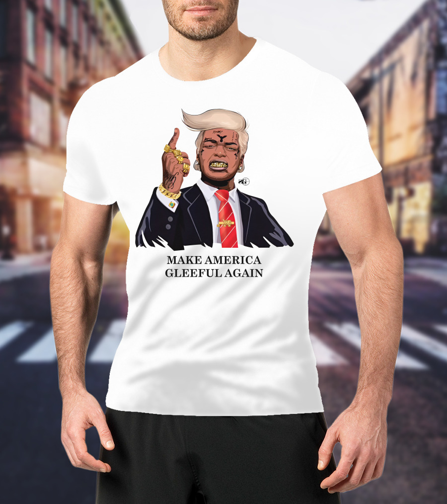 Make America Gleeful Again Blonde Hairstyle Gold Teeth Rings Tattooed Face T-Shirt