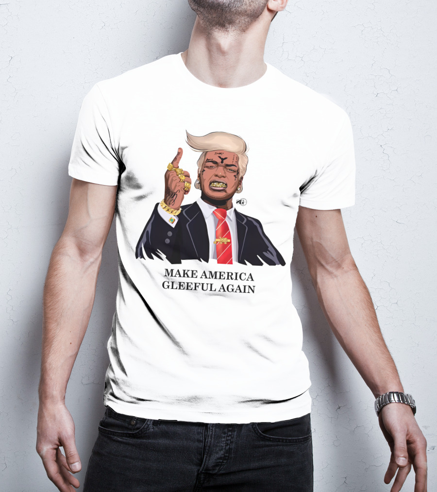 Make America Gleeful Again Blonde Hairstyle Gold Teeth Rings Tattooed Face T-Shirt