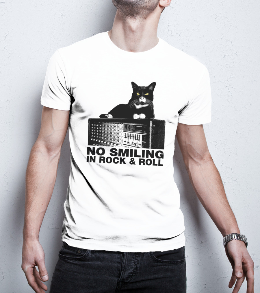No Smiling In Rock And Roll Cat On Amplifier T-Shirt