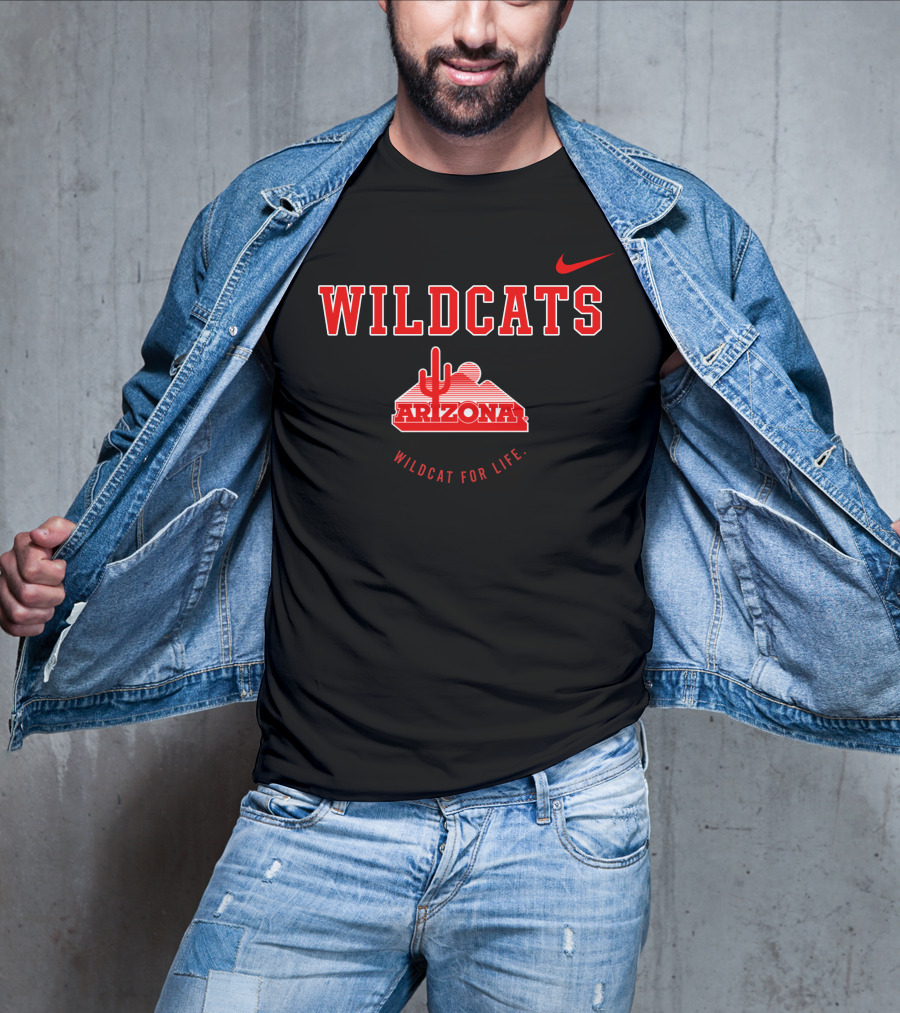 Wildcats Arizona Wildcat For Life Swoosh With Desert Cactus T-Shirt
