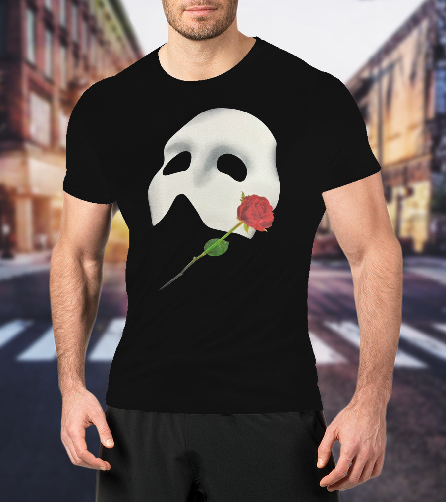 The Phantom Of The Opera 1988 Mask And Red Rose Iconography T-Shirt
