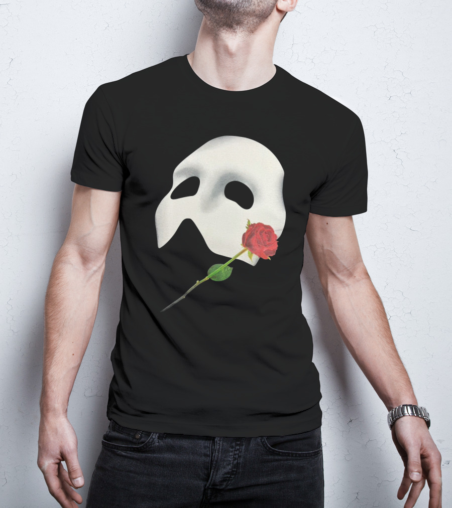 The Phantom Of The Opera 1988 Mask And Red Rose Iconography T-Shirt
