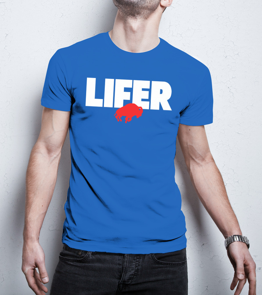 Lifer Buffalo Silhouette Blue Background T-Shirt