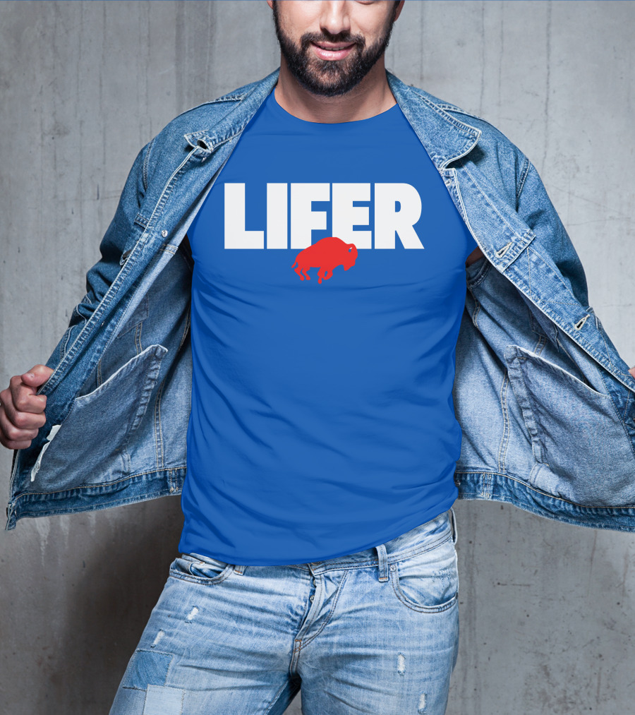 Lifer Buffalo Silhouette Blue Background T-Shirt