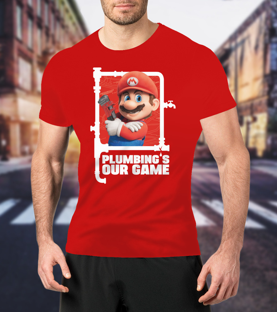 Mario Plumbing's Our Game Plumber's Iconic Red Outfit And Wrench T-Shirt