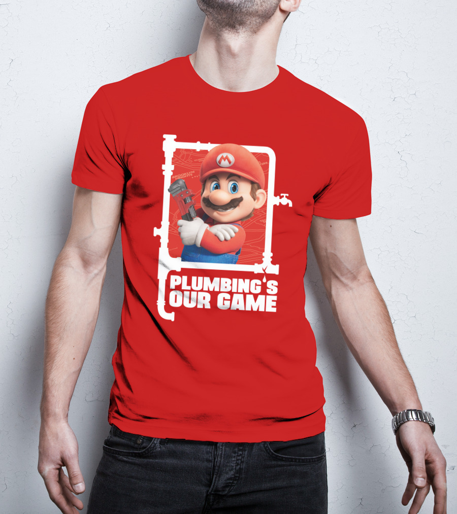 Mario Plumbing's Our Game Plumber's Iconic Red Outfit And Wrench T-Shirt