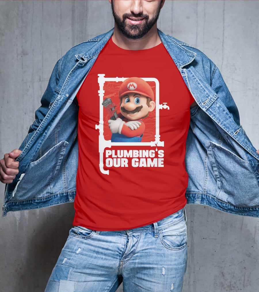 Mario Plumbing's Our Game Plumber's Iconic Red Outfit And Wrench T-Shirt