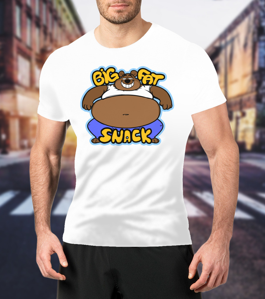Big Fat Snack Bear Grinning In White Tank And Blue Pants T-Shirt