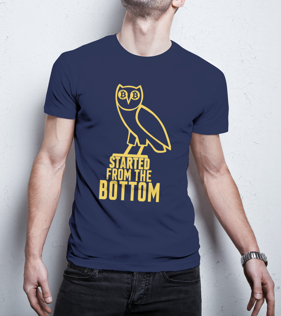Mr Hodl Bitcoin Started From The Bottom Owl Bitcoin Eyes T-Shirt