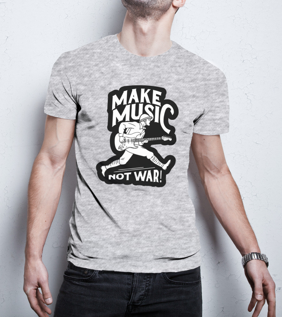 Matt Pinfield Make Music Not War Guitar Soldier Iconic Message T-Shirt