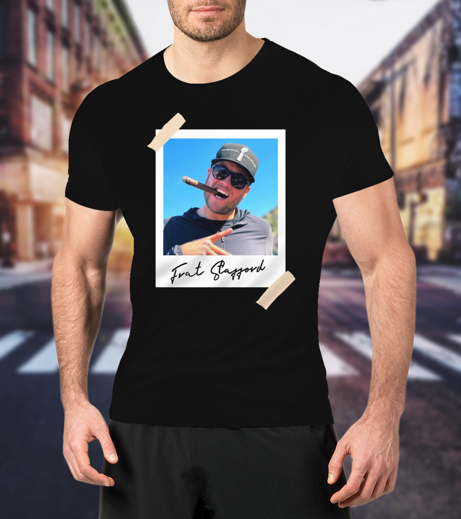 Frat Stafford Cigar Photo Wearing Hat T-Shirt