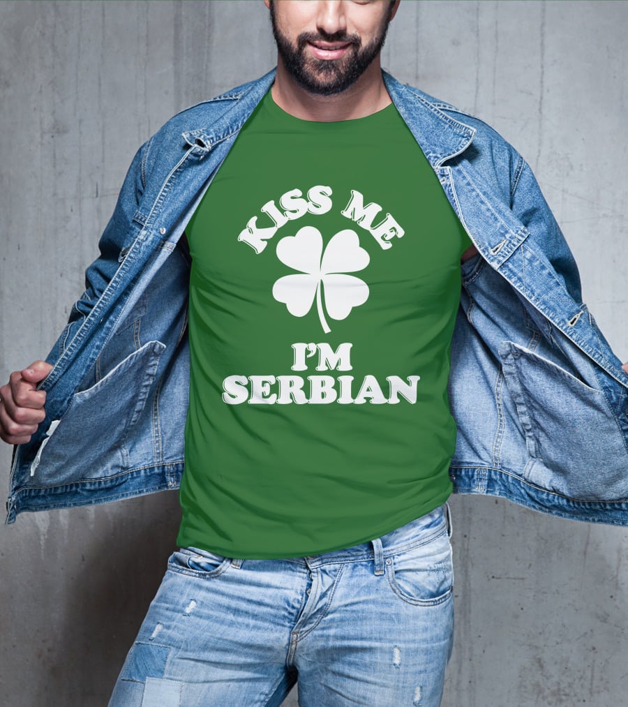 Kiss Me I’m Serbian Four-Leaf Clover St. Patrick’s Day T-Shirt