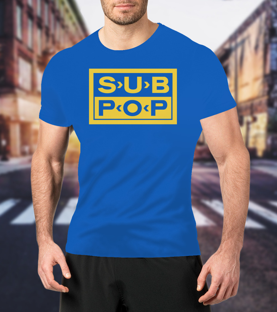Sub Pop Records Megamart Store Logo Blue Background T-Shirt