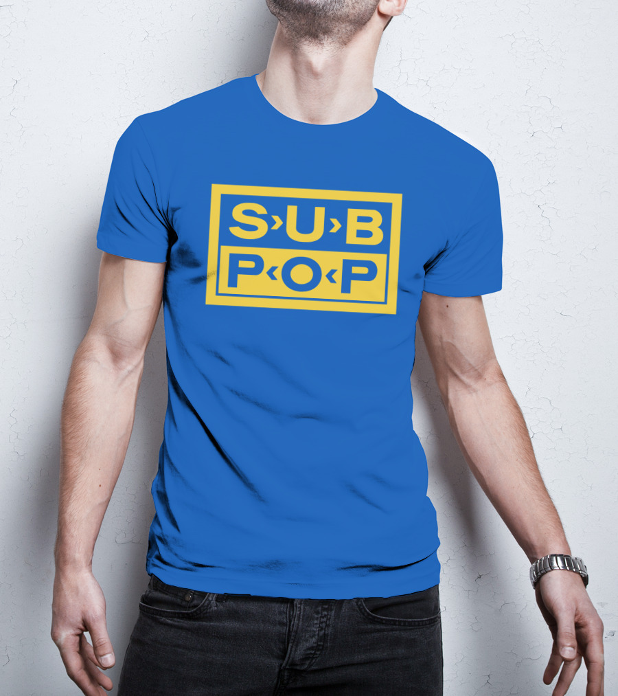 Sub Pop Records Megamart Store Logo Blue Background T-Shirt