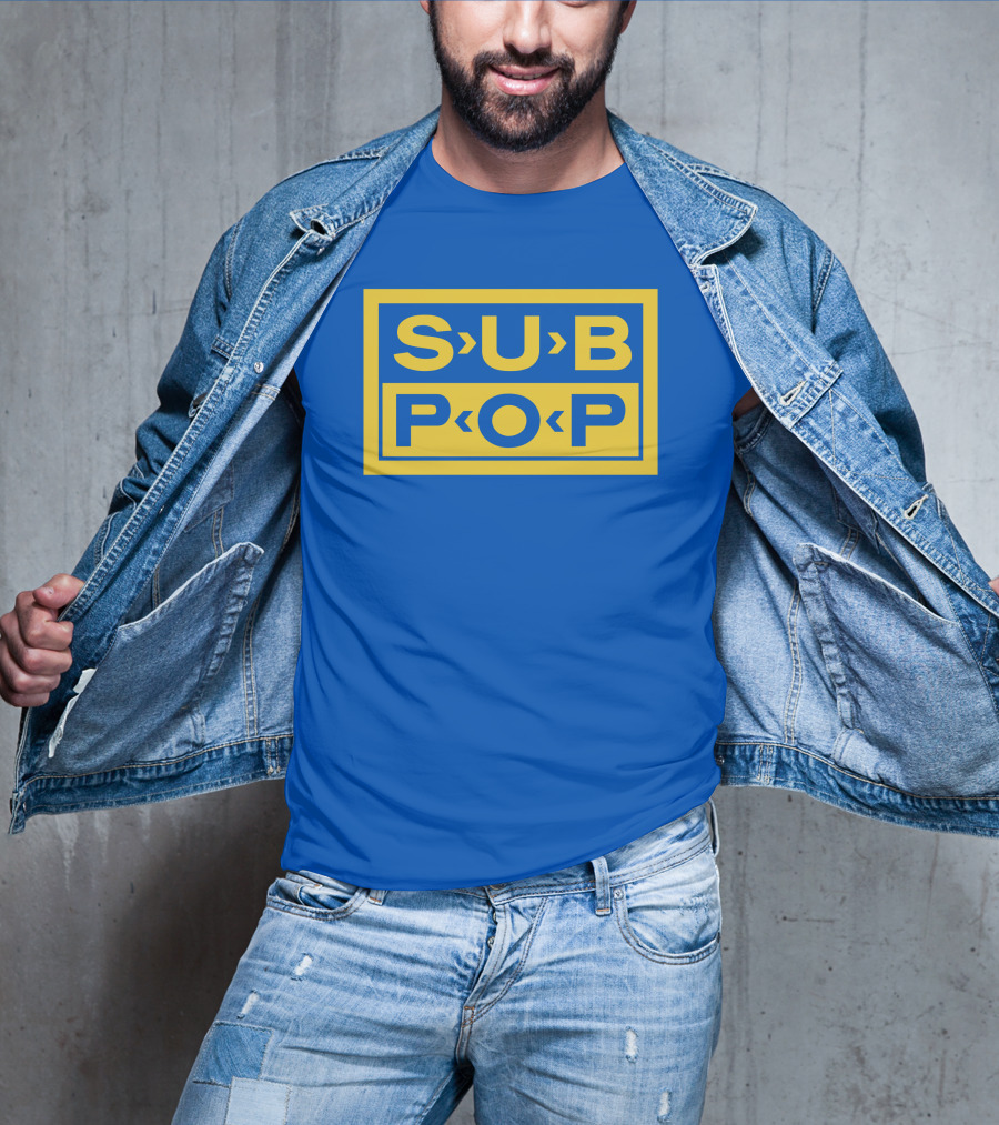 Sub Pop Records Megamart Store Logo Blue Background T-Shirt