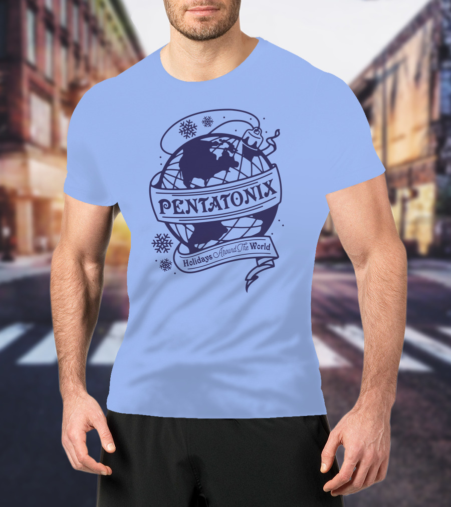 Pentatonix Holidays Around The World Globe And Snowflakes T-Shirt