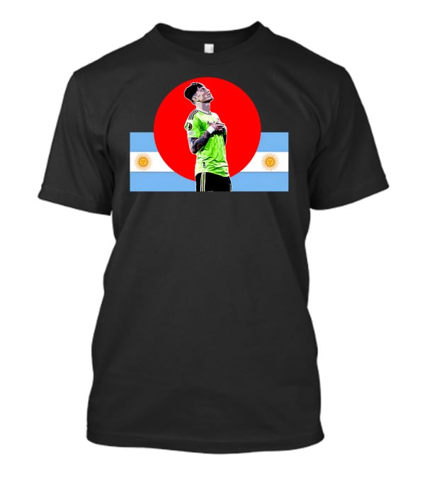Red Manc Garnacho Argentina Soccer Pose With Flag And Sunburst T-Shirt