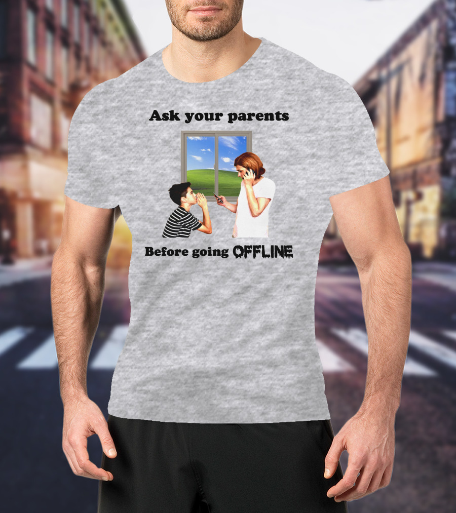 Ask Your Parents Before Going Offline Retro Technology Humor Scene T-Shirt