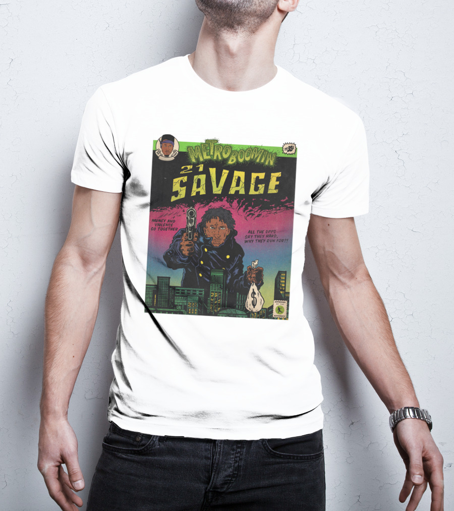 Metro Boomin 21 Savage Heroes And Villains Comic Money And Violence Go Together T-Shirt