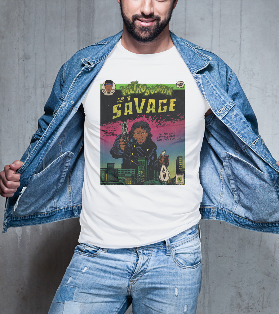 Metro Boomin 21 Savage Heroes And Villains Comic Money And Violence Go Together T-Shirt
