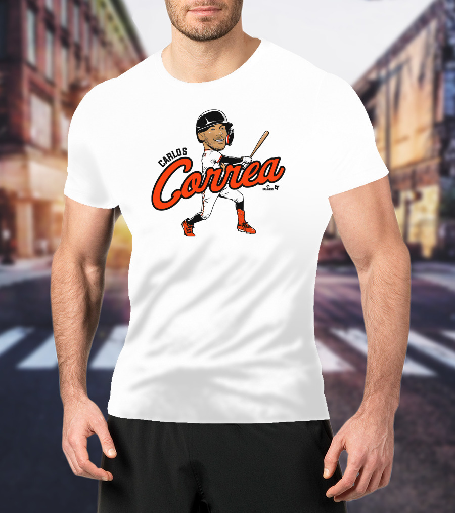 Carlos Correa Caricature Baseball Player Swinging Bat T-Shirt