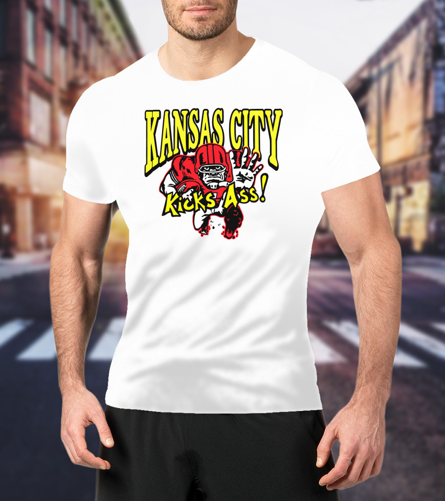 Kansas City Kicks Ass Red Football Player T-Shirt