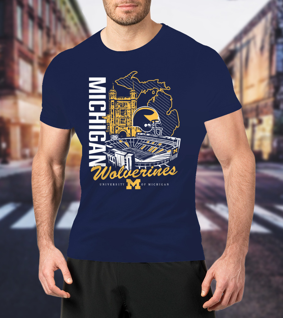 Michigan Wolverines University Of Michigan Stadium Map Helmet T-Shirt