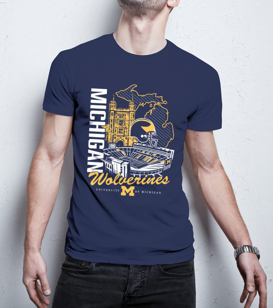 Michigan Wolverines University Of Michigan Stadium Map Helmet T-Shirt