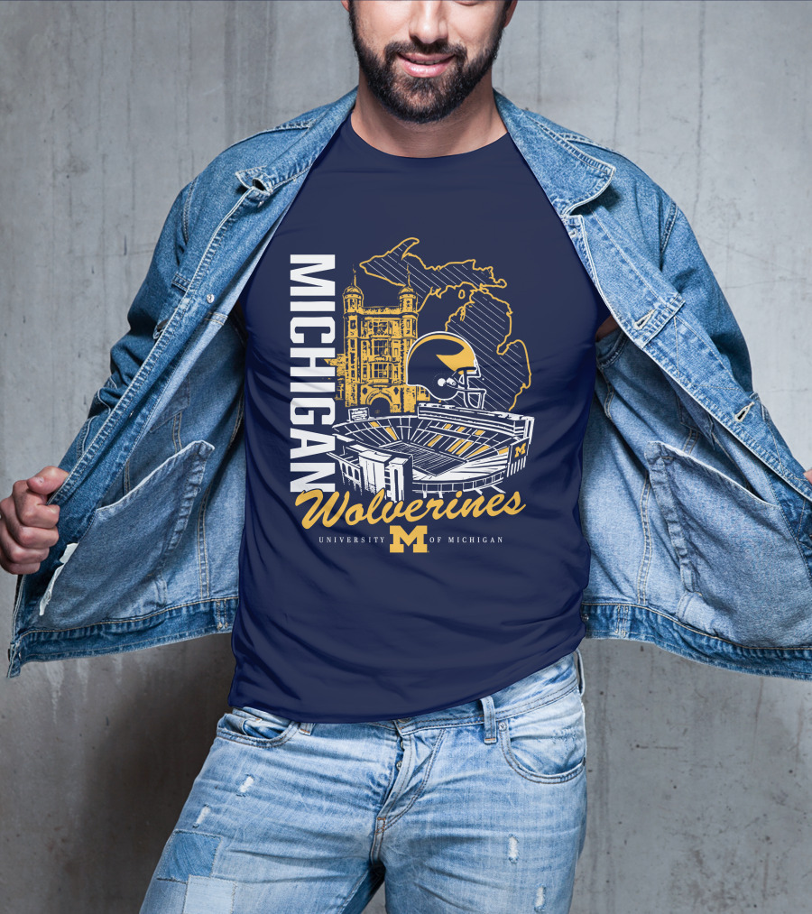 Michigan Wolverines University Of Michigan Stadium Map Helmet T-Shirt