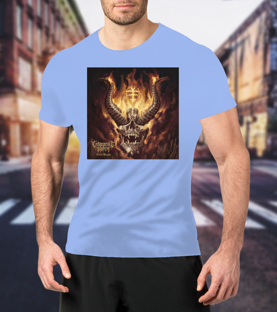 Enterprise Earth Death Magick Fiery Horned Skull T-Shirt