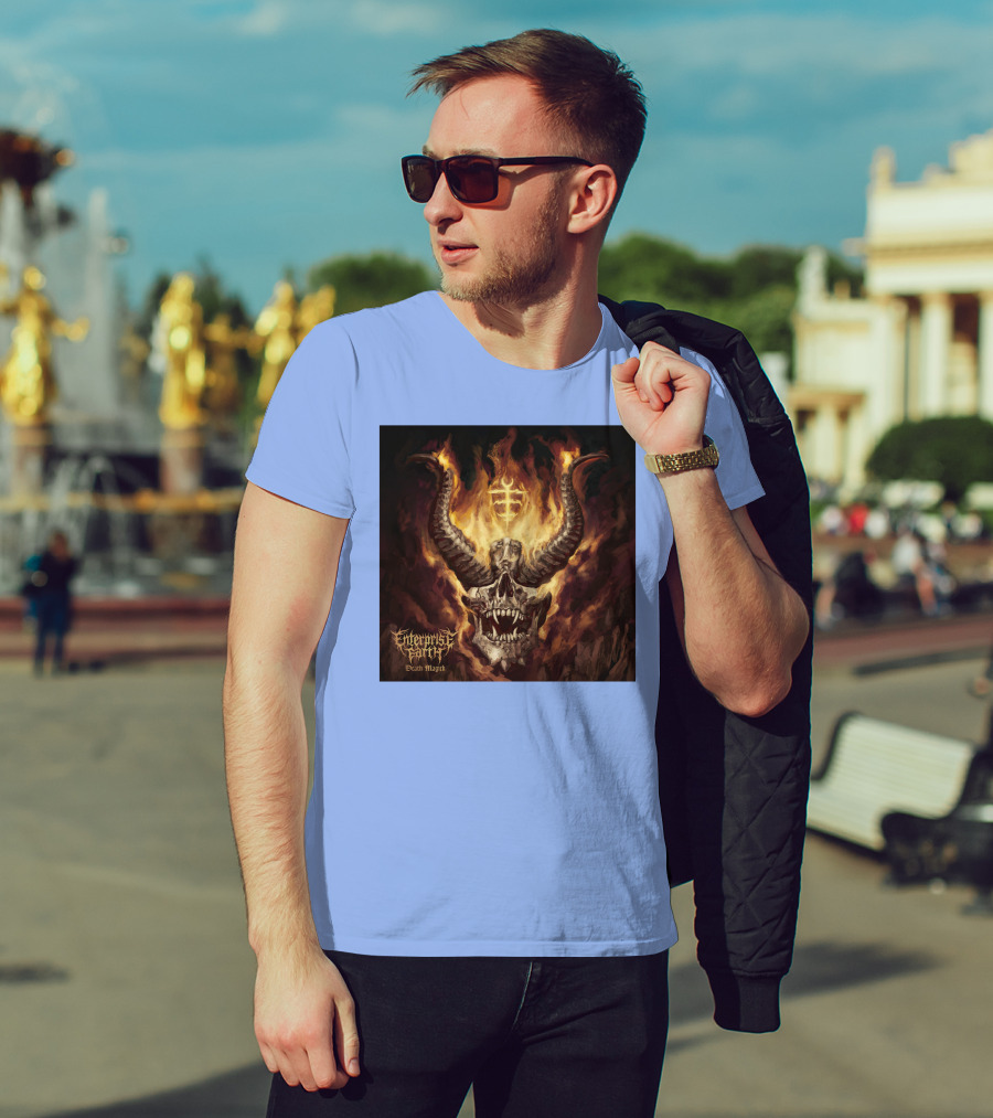 Enterprise Earth Death Magick Fiery Horned Skull T-Shirt