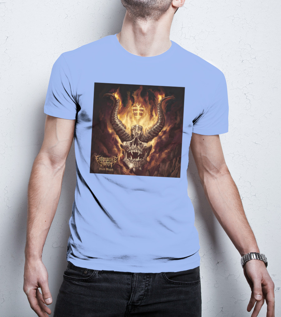 Enterprise Earth Death Magick Fiery Horned Skull T-Shirt