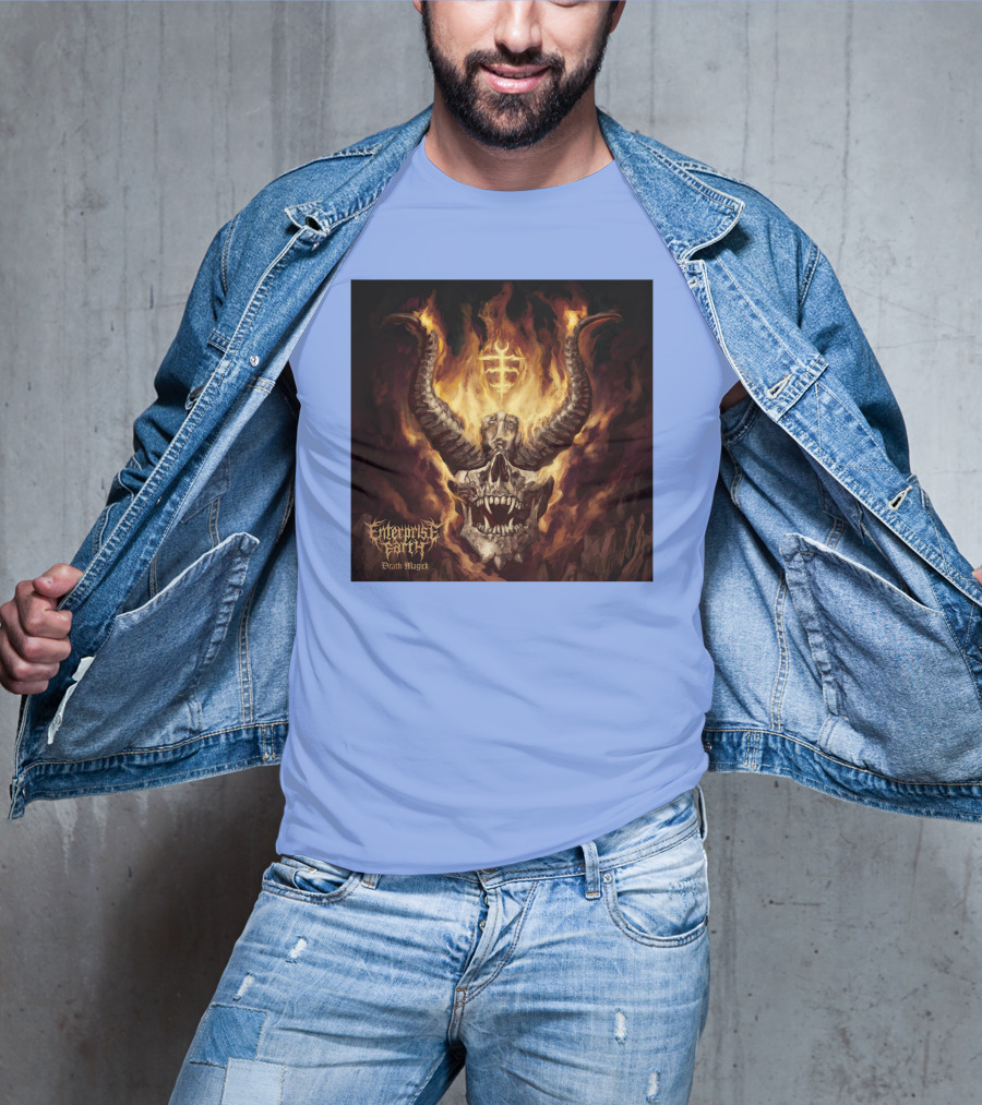Enterprise Earth Death Magick Fiery Horned Skull T-Shirt