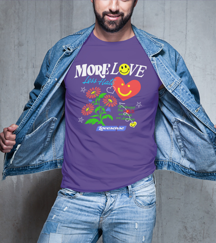 MORE LOVE Less Hate Smile Heart Flowers Stars Lovsense T-Shirt