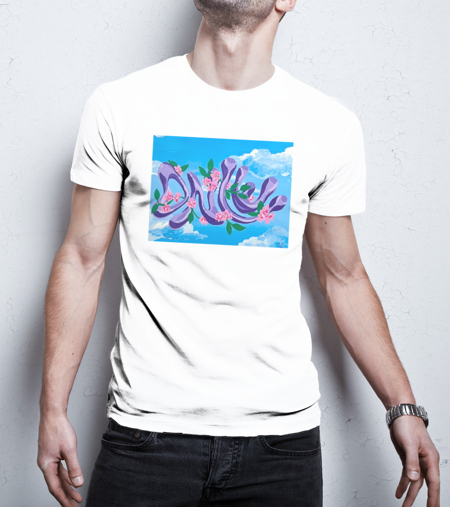 Jolene Dance Purple Script With Pink Flowers On Blue Sky Background T-Shirt