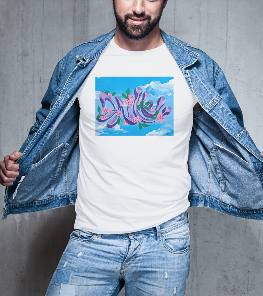Jolene Dance Purple Script With Pink Flowers On Blue Sky Background T-Shirt