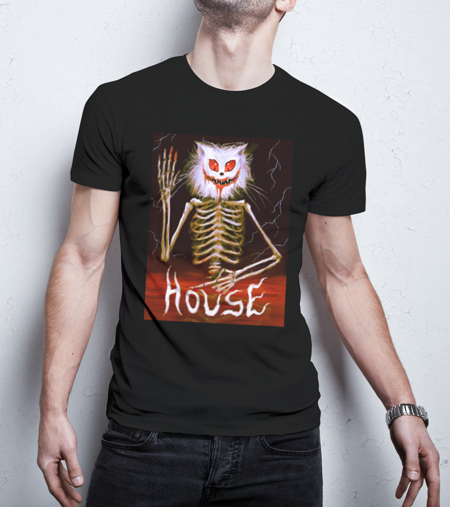 House Skeleton Cat Spirit With Lightning T-Shirt