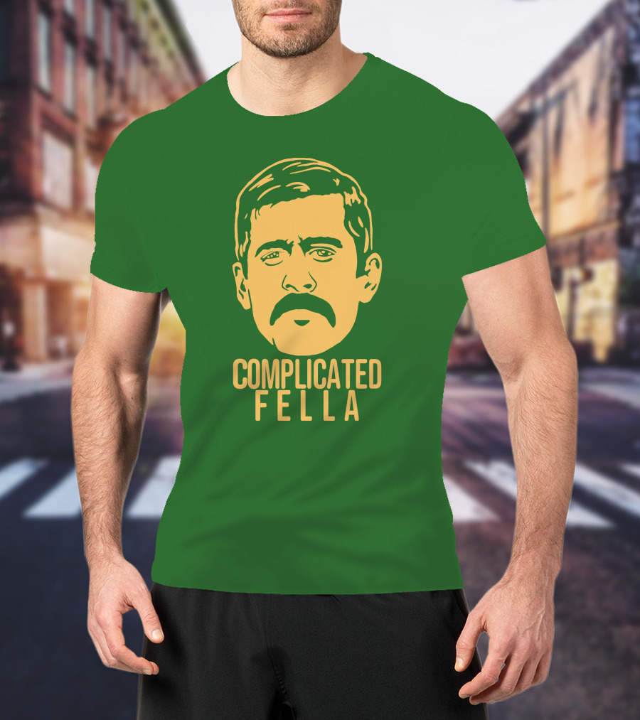 Complicated Fella Graphic With Mustache On Green Background T-Shirt