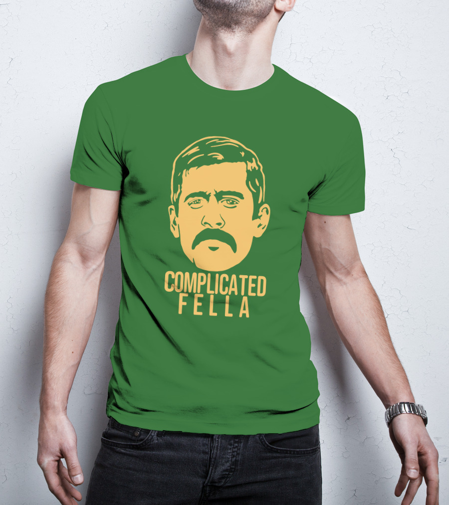 Complicated Fella Graphic With Mustache On Green Background T-Shirt
