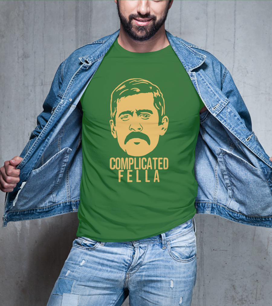 Complicated Fella Graphic With Mustache On Green Background T-Shirt