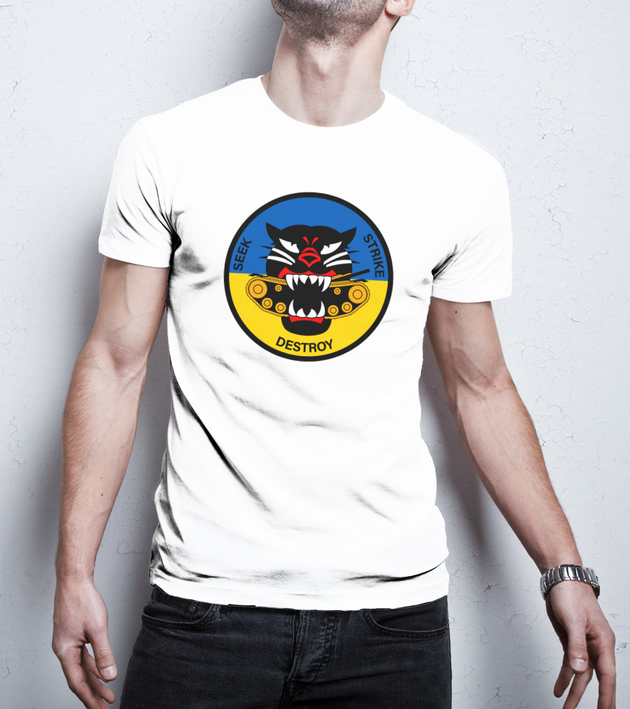 Seek Strike Destroy Panther Emblem With Tank Tracks T-Shirt