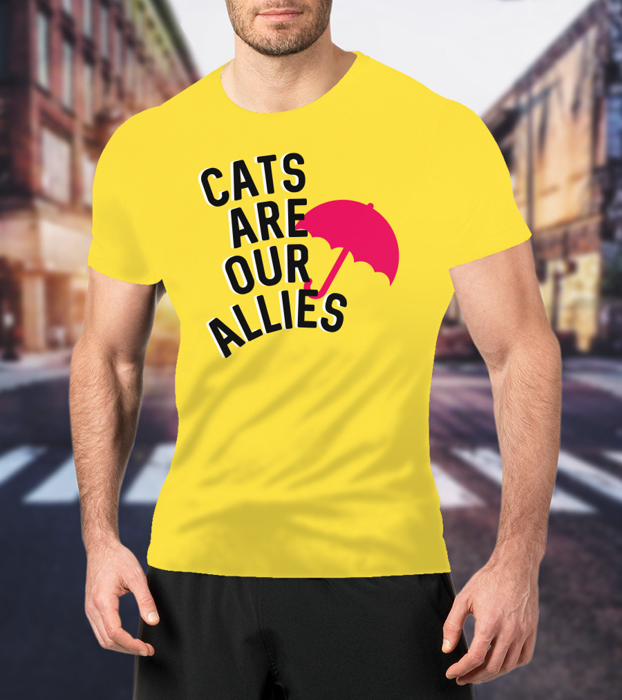 Cats Are Our Allies Red Umbrella T-Shirt