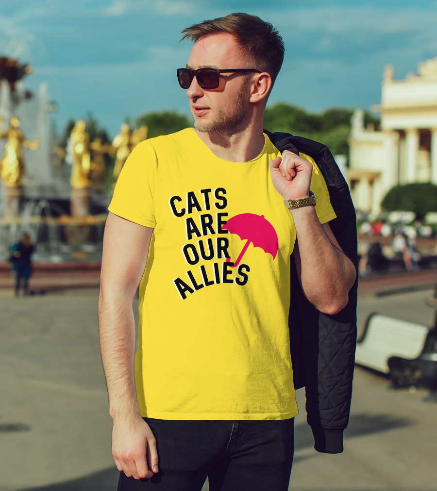 Cats Are Our Allies Red Umbrella T-Shirt