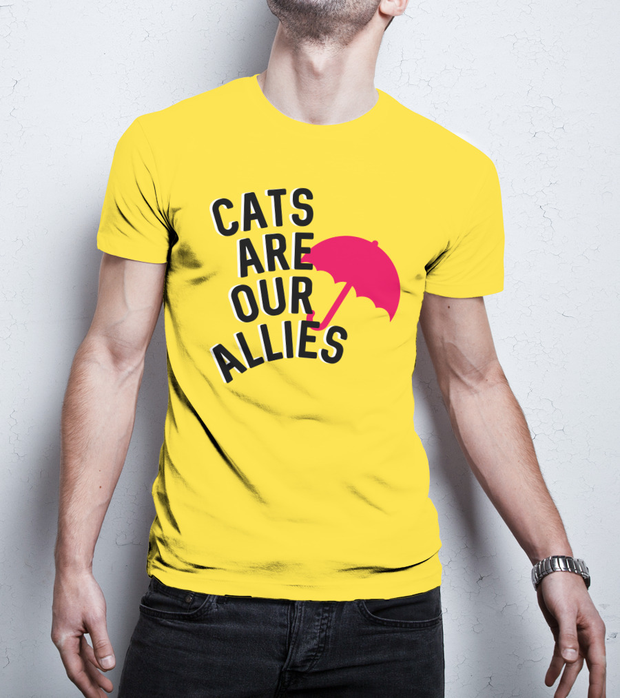 Cats Are Our Allies Red Umbrella T-Shirt