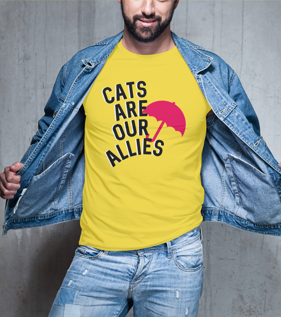 Cats Are Our Allies Red Umbrella T-Shirt