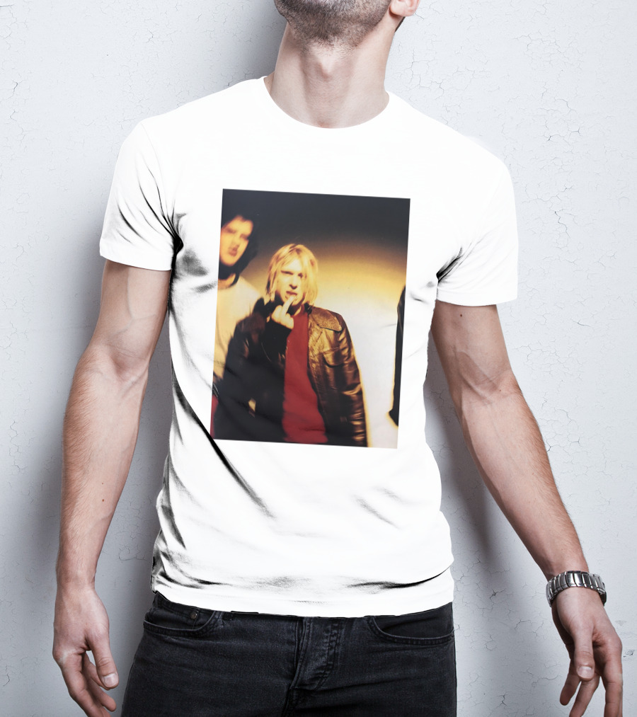 Kurt Cobain Leather Jacket Red Sweater Iconic Image T-Shirt