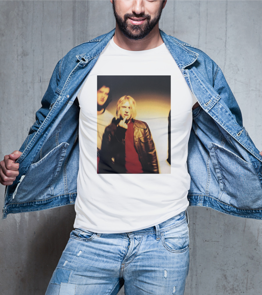 Kurt Cobain Leather Jacket Red Sweater Iconic Image T-Shirt