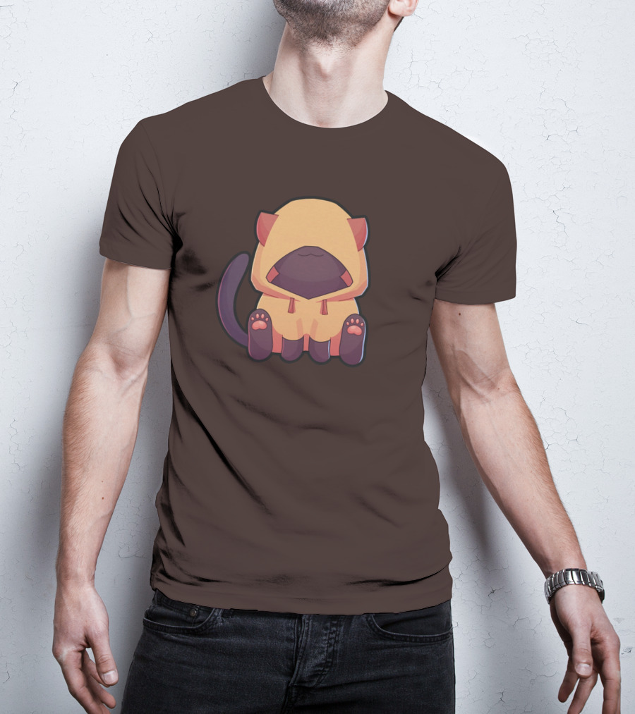 Wolfy The Witch Sitting Cat In Hooded Cloak With Paws Showing T-Shirt