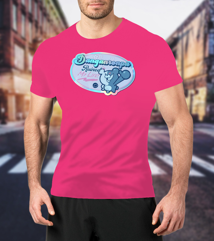 Danganronpa Ruined My Life Monokuma Smiley Pink Flowers T-Shirt