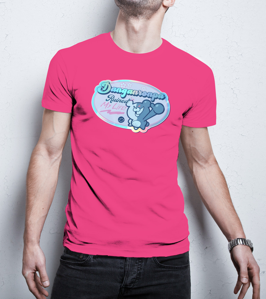 Danganronpa Ruined My Life Monokuma Smiley Pink Flowers T-Shirt